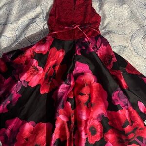 Charming Kids Floral Dress in Red and Black